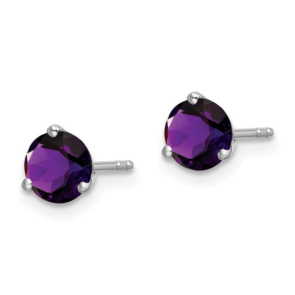 14K White Gold Round Amethyst Stud Earrings