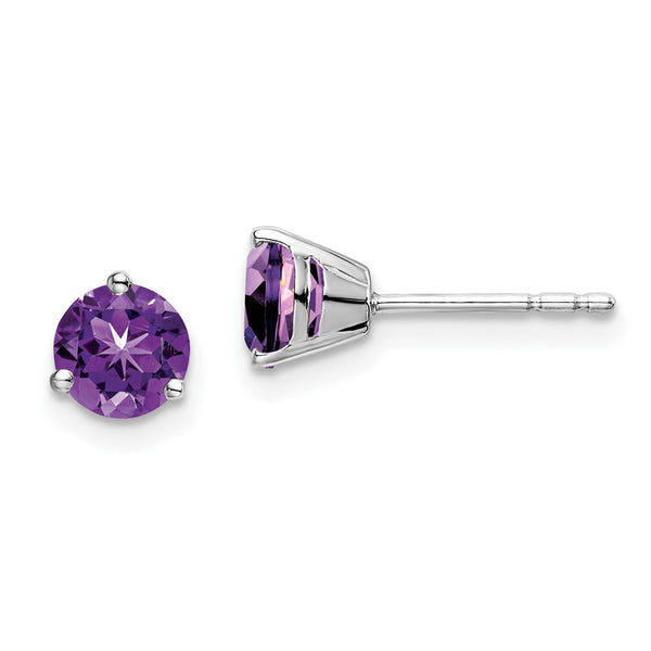 14K White Gold Round Amethyst Stud Earrings