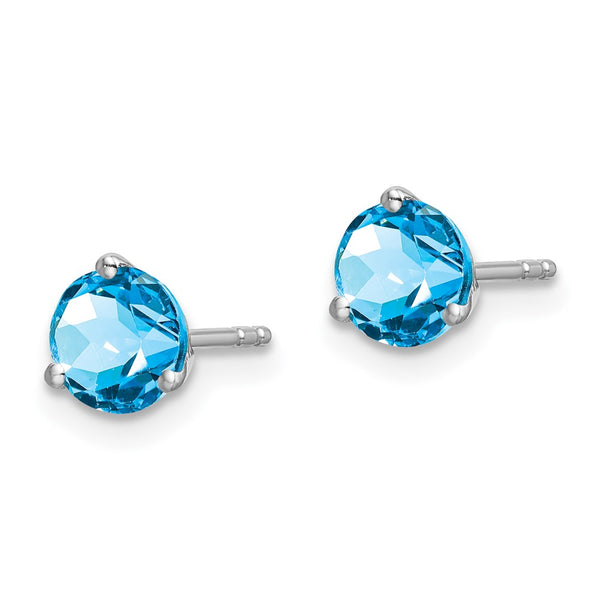 14K White Gold Round Blue Topaz Stud Earrings - Style GR1-1017249