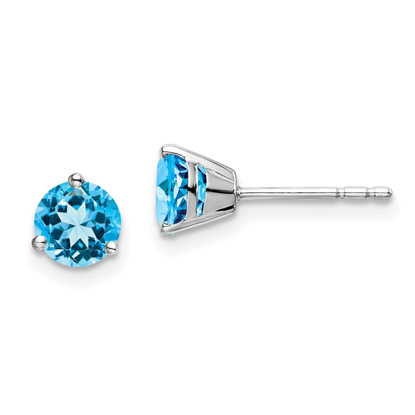 14K White Gold Round Blue Topaz Stud Earrings - Style GR1-1017249