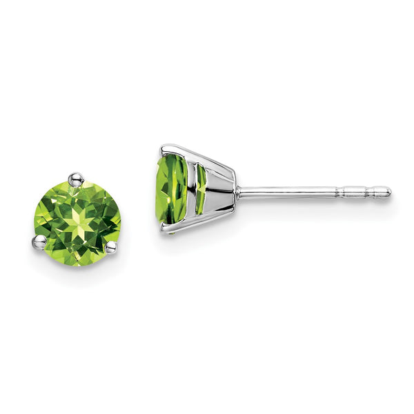 14K White Gold Round Peridot Stud Earrings