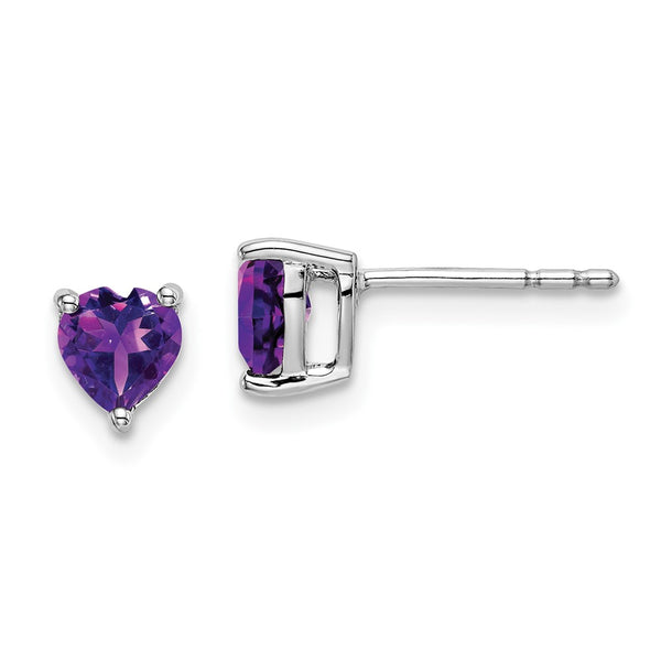 14K White Gold Heart-Shaped Amethyst Earrings