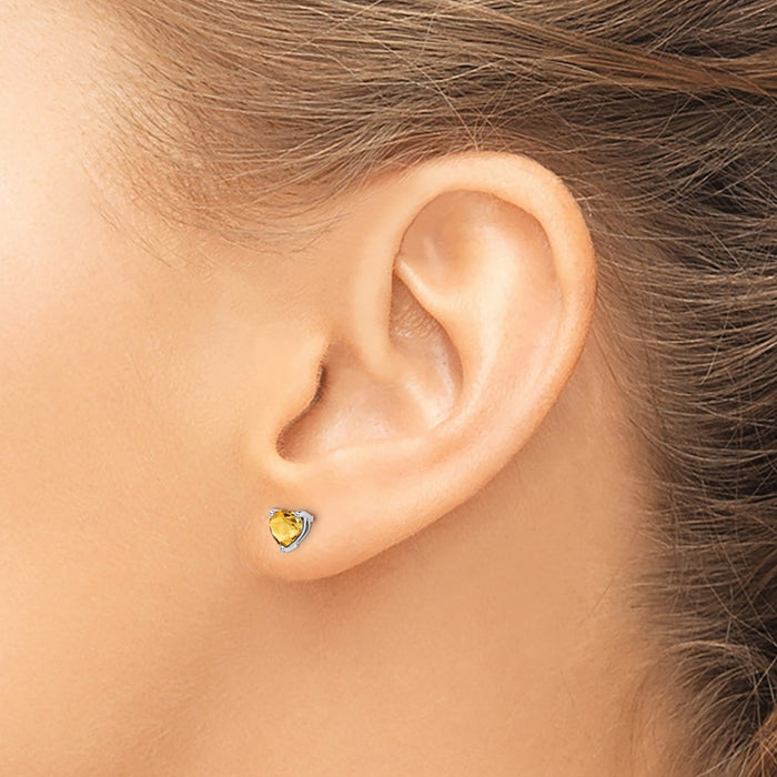 Shop Stylish 14K White Gold Heart-Shaped Citrine Earrings - Affordable Luxury!-3