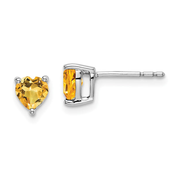 14K White Gold Heart-Shaped Citrine Earrings