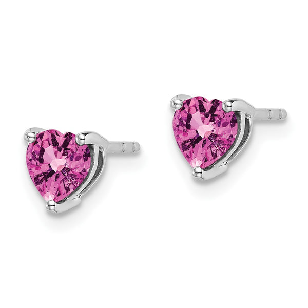 14K White Gold Heart-Shaped Earrings with Pink Sapphires - Style GR1-1003622
