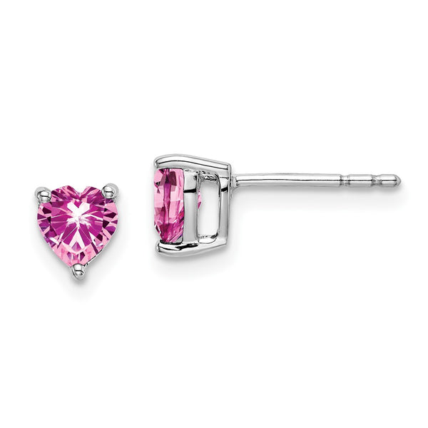 14K White Gold Heart-Shaped Earrings with Pink Sapphires - Style GR1-1003622
