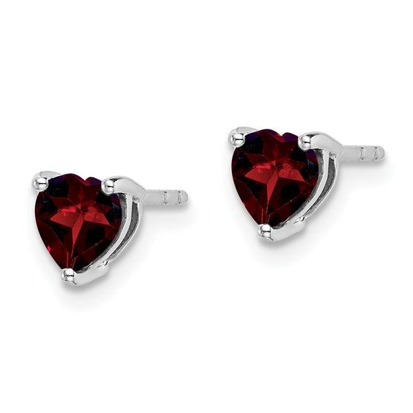 14K White Gold Garnet Heart-Shaped Earrings