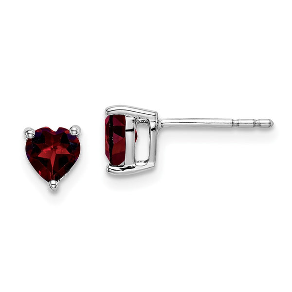 14K White Gold Garnet Heart-Shaped Earrings