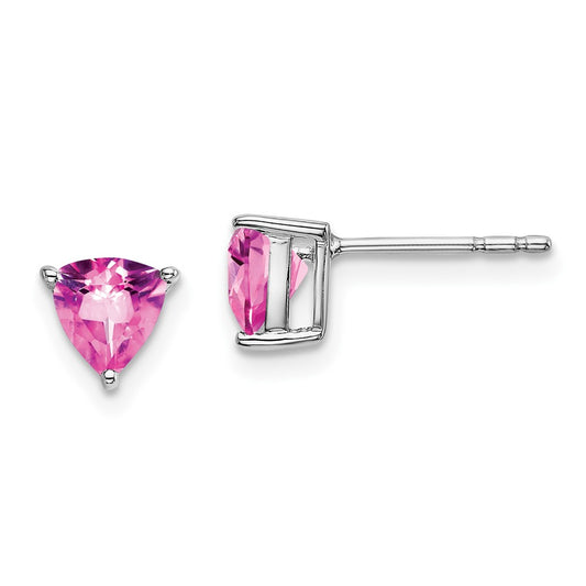 High-Quality 14K White Gold Trillion-Shaped Pink Sapphire Earrings - Stylish Value