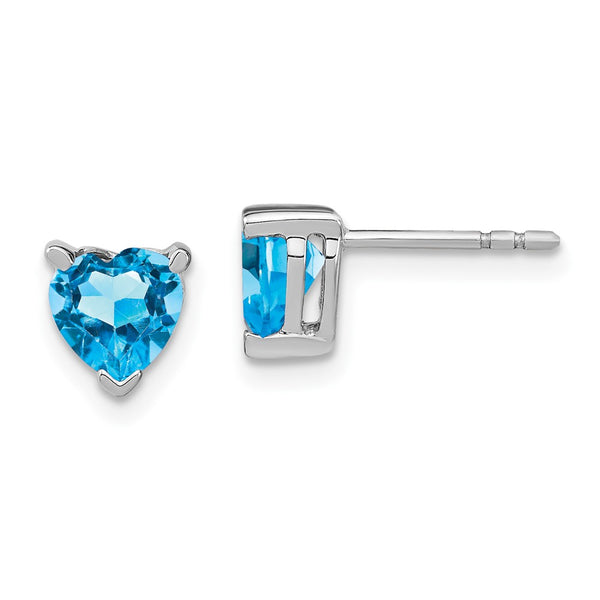 14K White Gold Heart-Shaped Blue Topaz Earrings