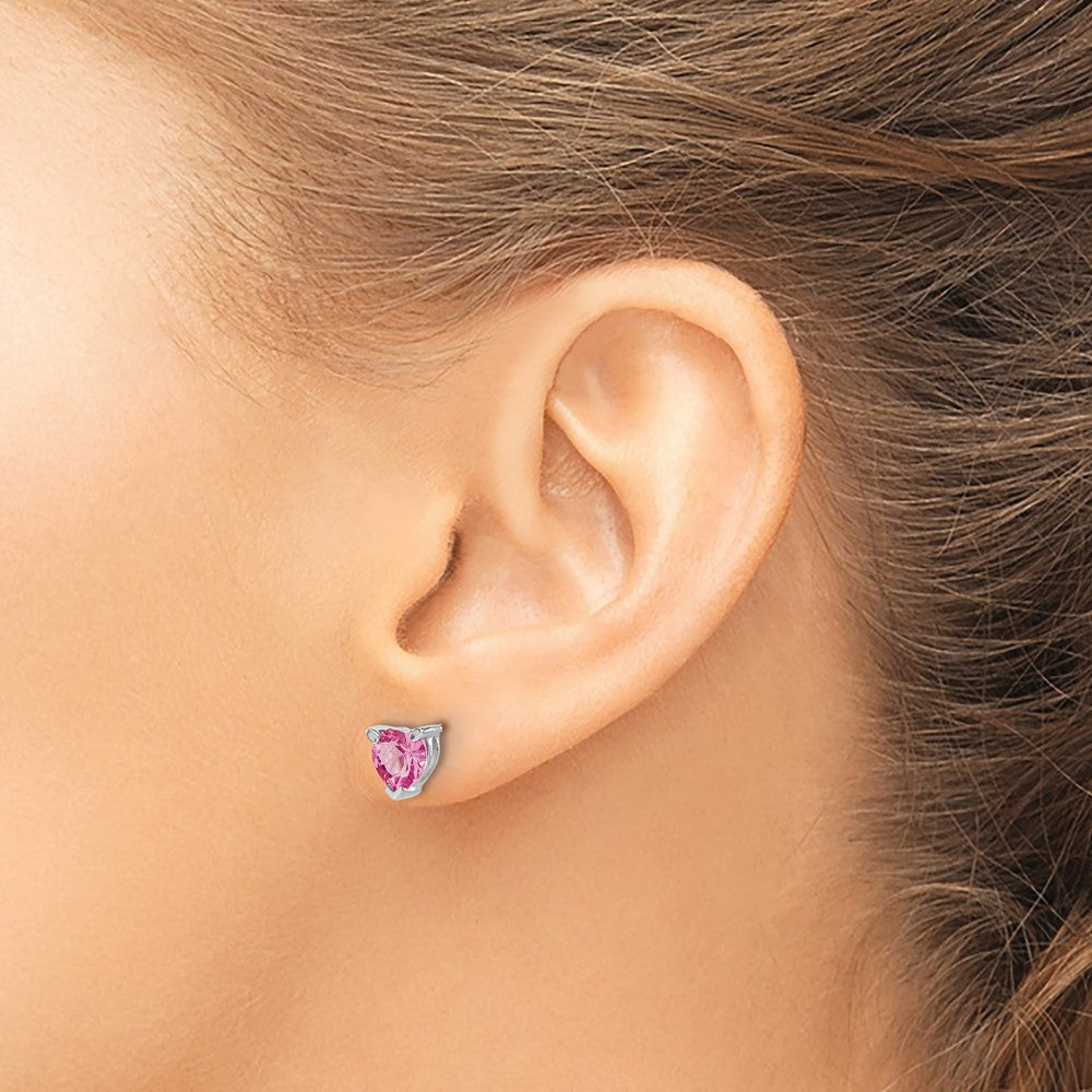 Buy Designer 14K White Gold Heart-Shaped Earrings with Pink Sapphires