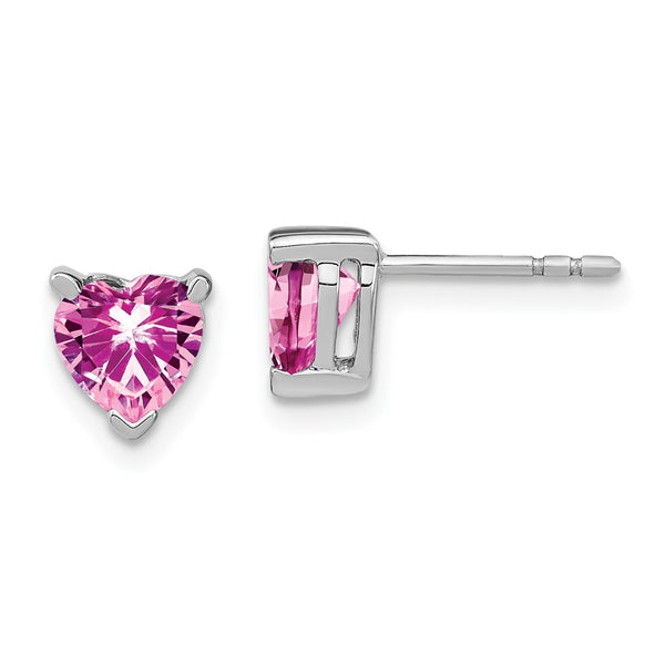 14K White Gold Heart-Shaped Earrings with Pink Sapphires - Style GR1-1003632