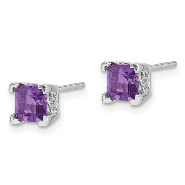 14K White Gold Square Amethyst Stud Earrings - 5mm