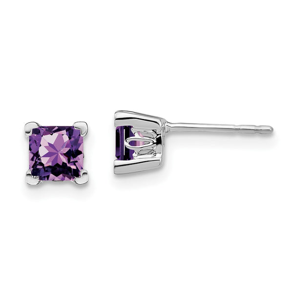 14K White Gold Square Amethyst Stud Earrings - 5mm