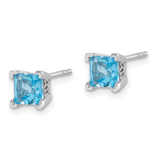 14K White Gold Square Blue Topaz Stud Earrings