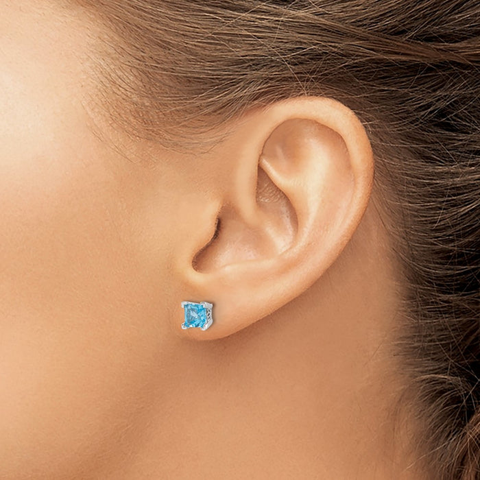 Buy Exclusive 14K White Gold Square Blue Topaz Stud Earrings - Stylish Value!-3