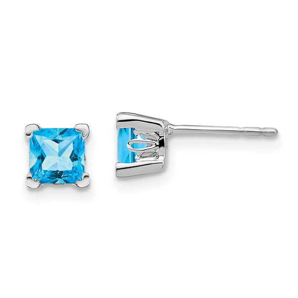 14K White Gold Square Blue Topaz Stud Earrings