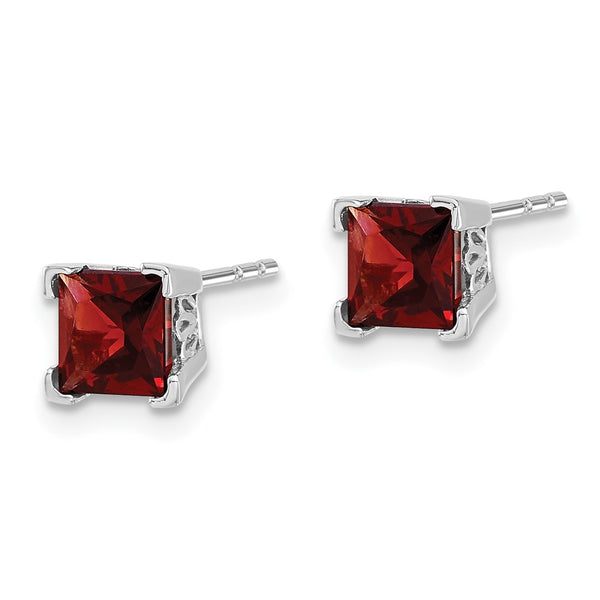 14K White Gold Square Garnet Stud Earrings