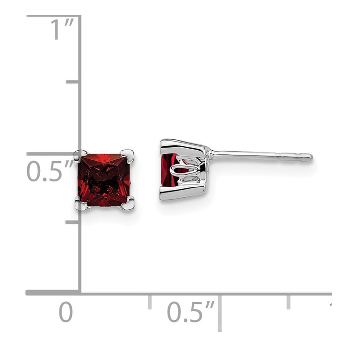 Exclusive 14K White Gold Square Garnet Stud Earrings - Stylish & Affordable!-4