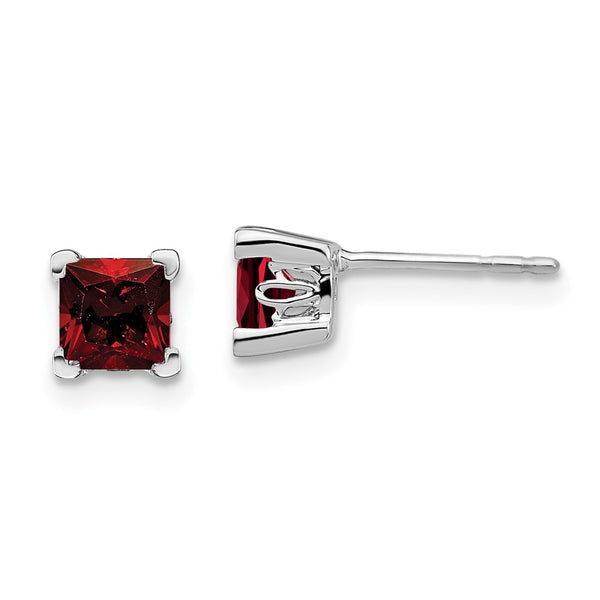 14K White Gold Square Garnet Stud Earrings