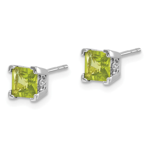 14K White Gold Square Peridot Stud Earrings