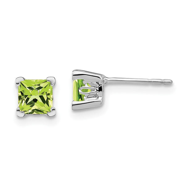 14K White Gold Square Peridot Stud Earrings