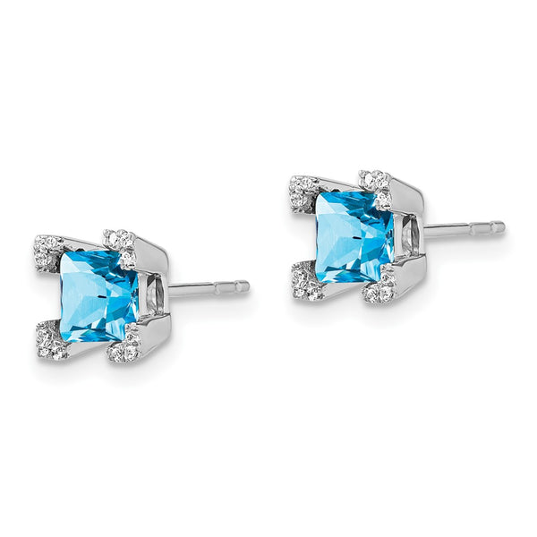 14K White Gold Square Blue Topaz & Diamond Earrings - Style GR1-1017265