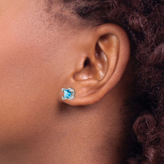 Shop Exclusive 14K White Gold Square Blue Topaz & Diamond Earrings - Stylish Value!-3