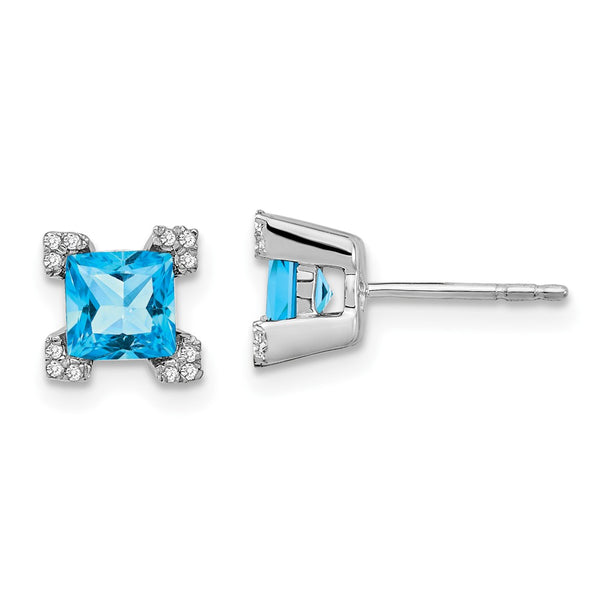 14K White Gold Square Blue Topaz & Diamond Earrings - Style GR1-1017265