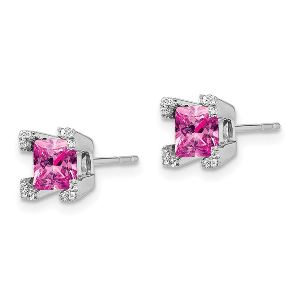 14K White Gold Square Earrings with Pink Sapphire & Diamond Accents