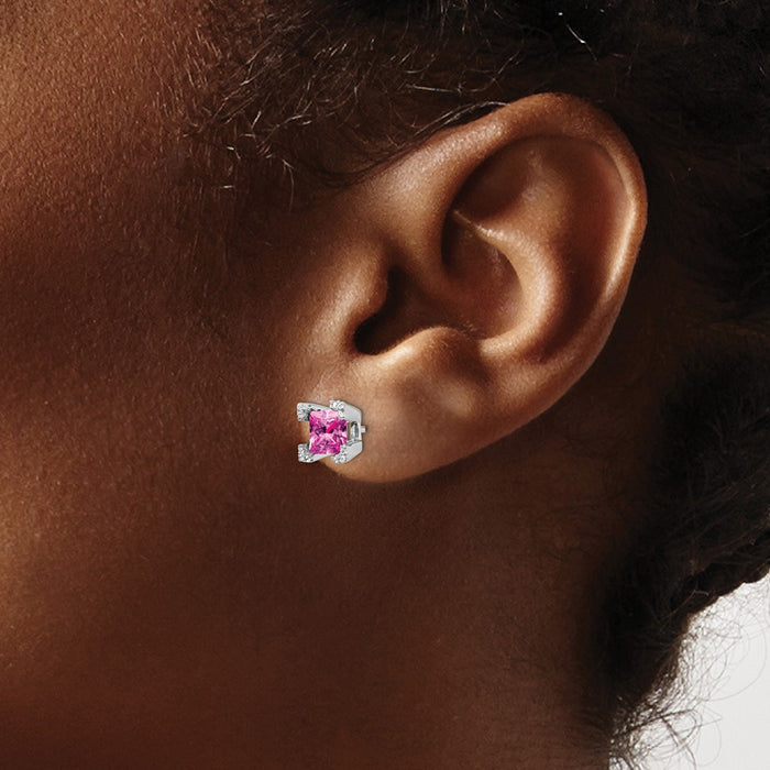 Shop Exclusive 14K White Gold Square Earrings with Pink Sapphire & Diamond Accents-3