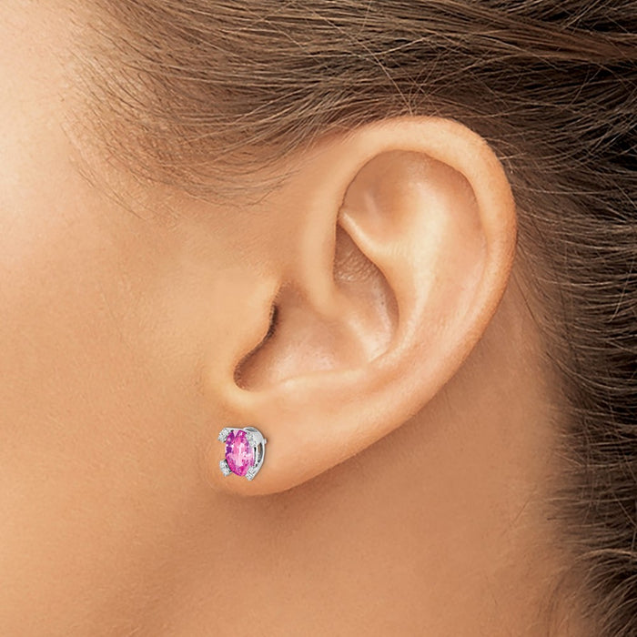 Exclusive 14K White Gold Oval Pink Sapphire & Diamond Earrings - Luxury Style-3