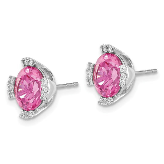 Buy Stylish 14K White Gold Oval Pink Sapphire & Diamond Earrings - Luxury Value!