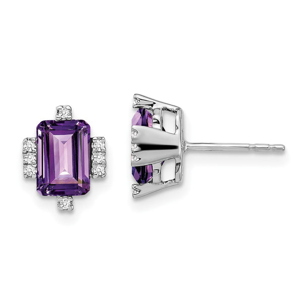 14K White Gold Amethyst & Diamond Earrings - Style GR1-1003642