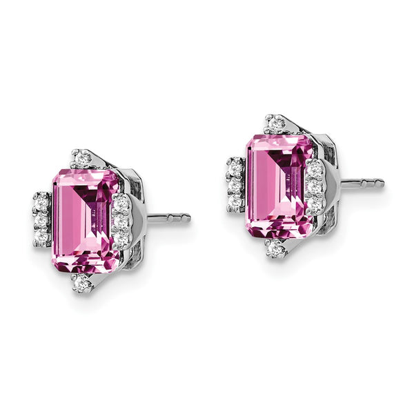 14K White Gold Emerald-Cut Pink Sapphire & Diamond Earrings