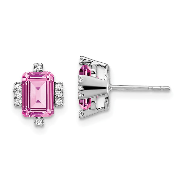 14K White Gold Emerald-Cut Pink Sapphire & Diamond Earrings