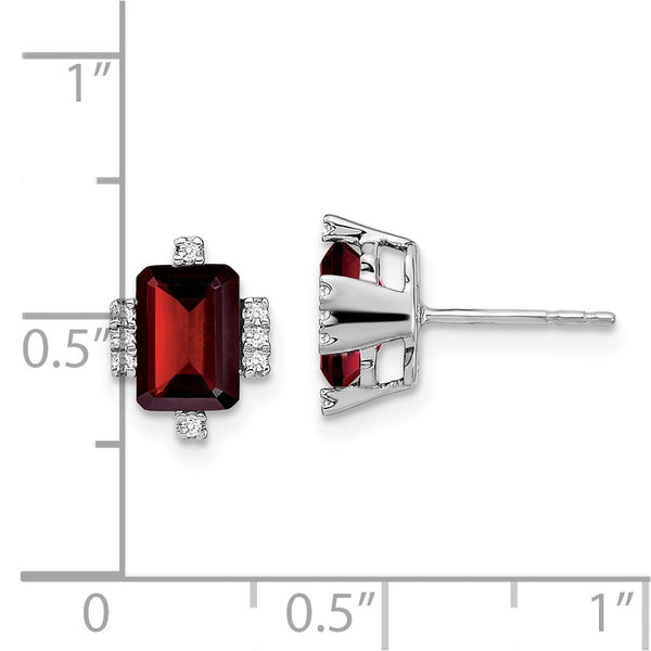 14K White Gold Emerald-Cut Garnet & Diamond Earrings
