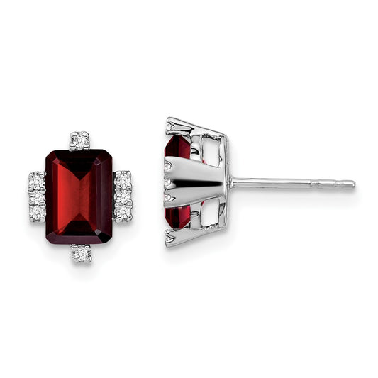 Buy Designer 14K White Gold Emerald-Cut Garnet & Diamond Earrings - Stylish Value