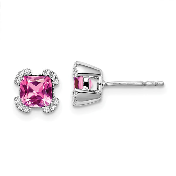 14K White Gold Cushion-Cut Pink Sapphire & Diamond Earrings - Style GR1-1003396
