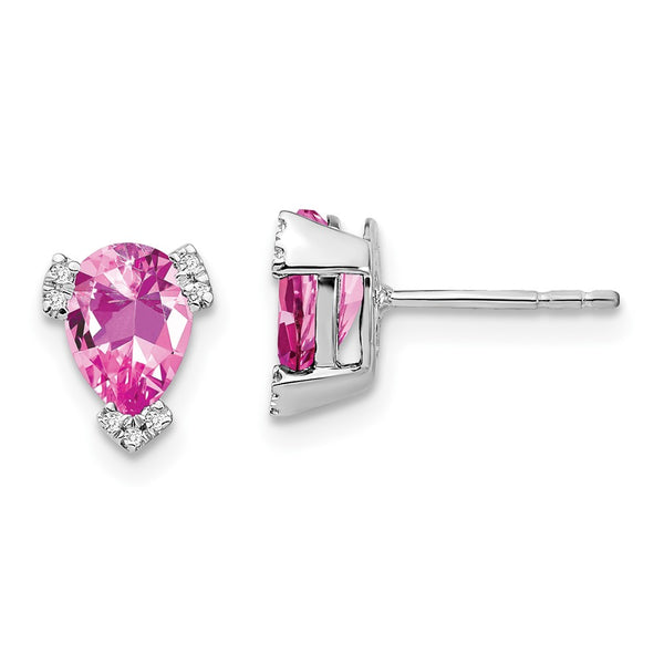 14K White Gold Earrings with Pear-Shaped Pink Sapphire & Diamonds