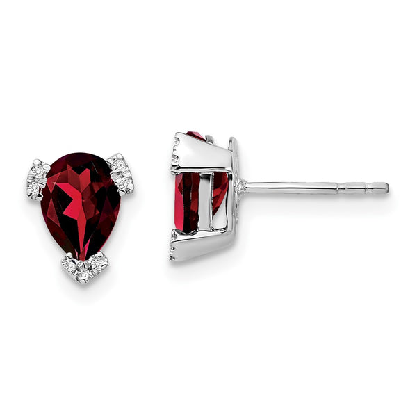 14K White Gold Pear-Shaped Garnet Diamond Earrings