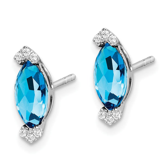 High-Quality 14K White Gold Marquise Blue Topaz & Diamond Earrings - Stylish Value
