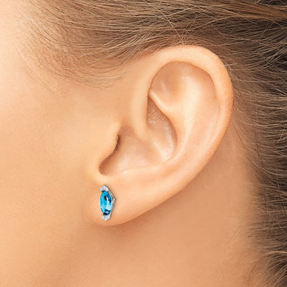 High-Quality 14K White Gold Marquise Blue Topaz & Diamond Earrings - Stylish Value