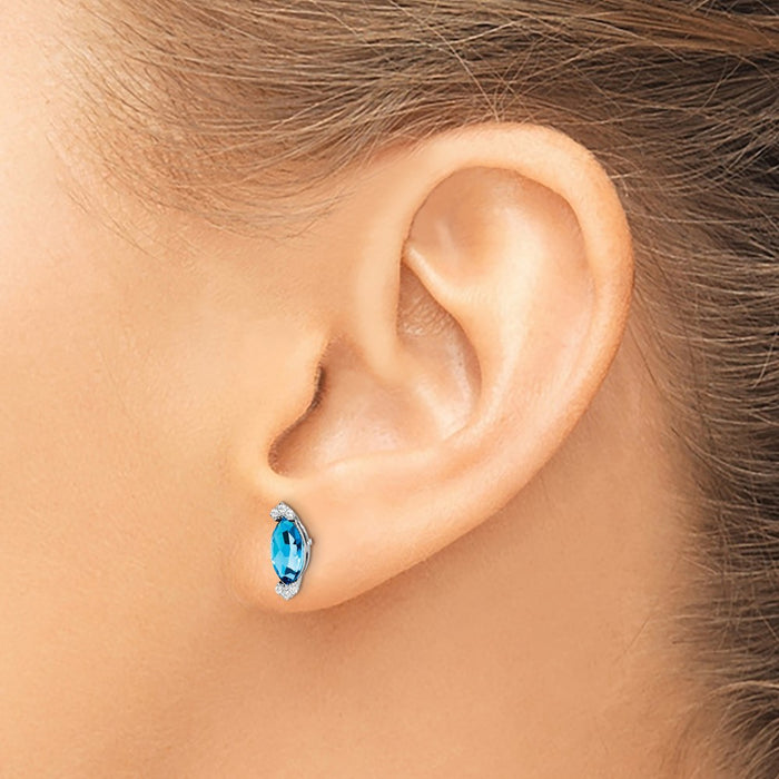 High-Quality 14K White Gold Marquise Blue Topaz & Diamond Earrings - Stylish Value-3