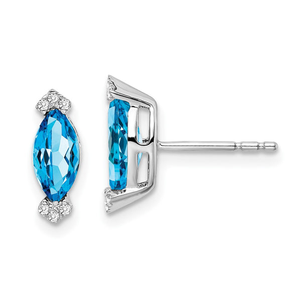 14K White Gold Marquise Blue Topaz & Diamond Earrings
