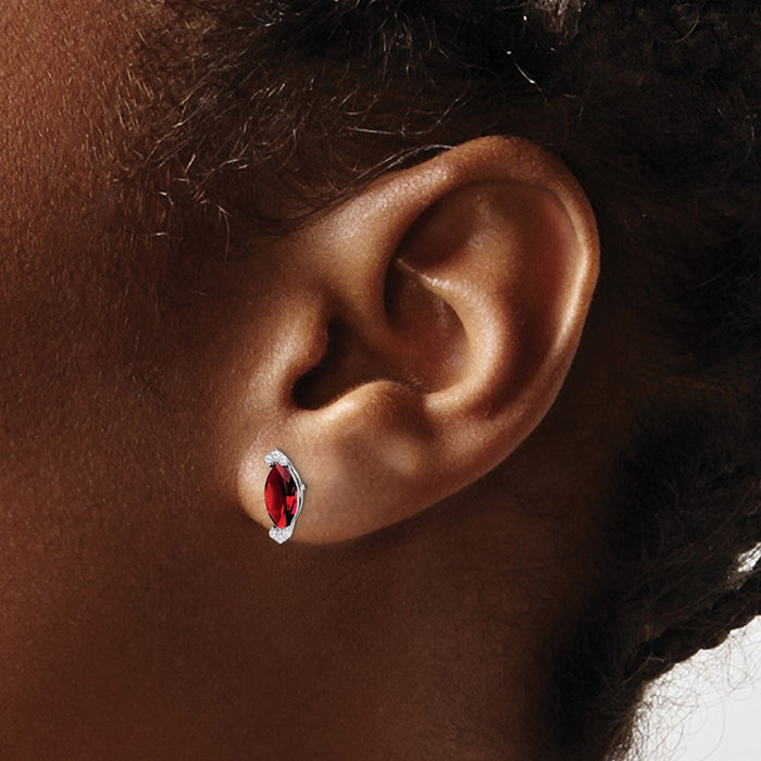 High-Quality 14K White Gold Garnet & Diamond Earrings - Stylish Luxury Value-3