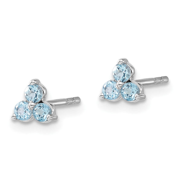 14K White Gold Triangle Earrings with 3-Stone Blue Topaz