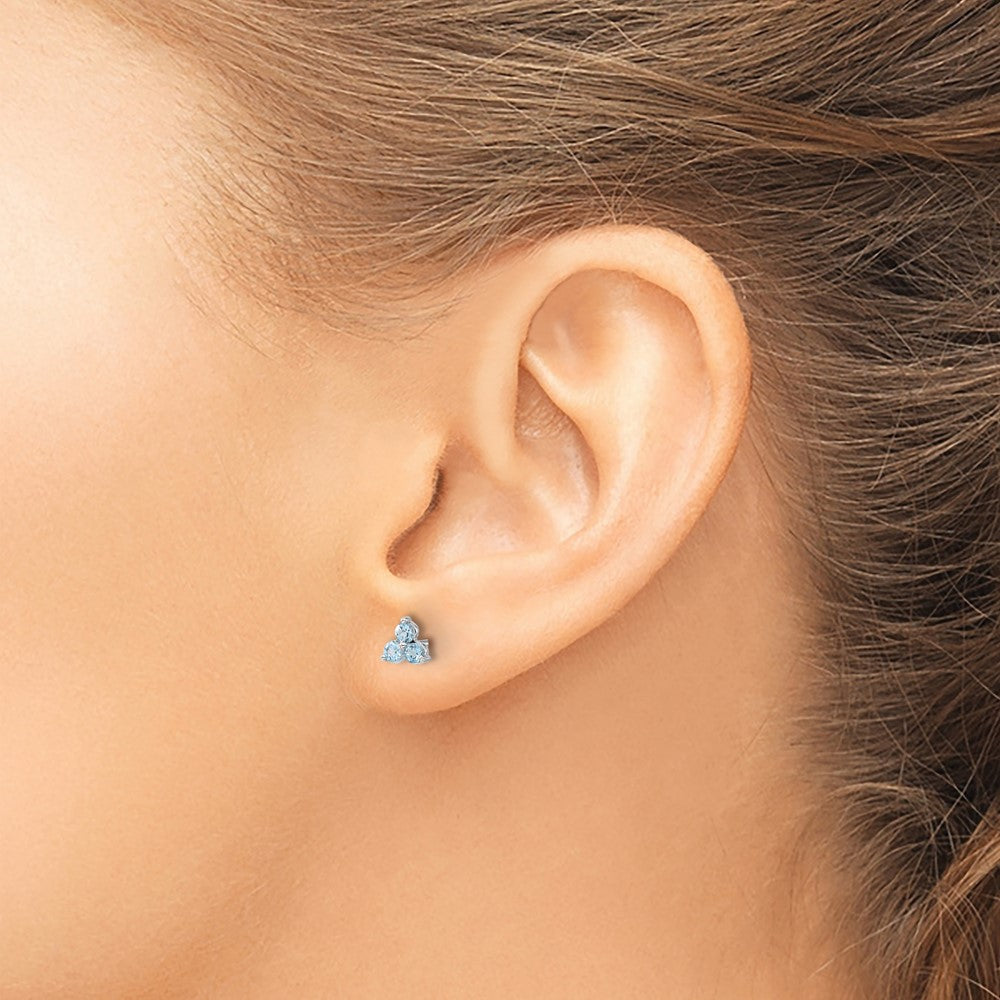 Exclusive 14K White Gold Triangle Earrings with 3-Stone Blue Topaz - Stylish Value