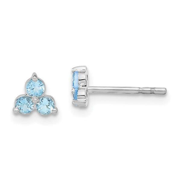 14K White Gold Triangle Earrings with 3-Stone Blue Topaz