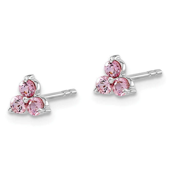14K White Gold Triangle Earrings with 3-Stone Pink Sapphires